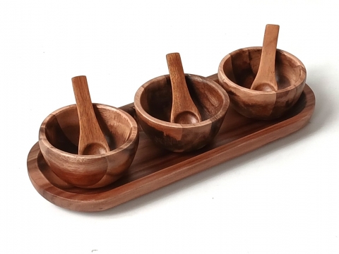4pc acacia dip bowl set